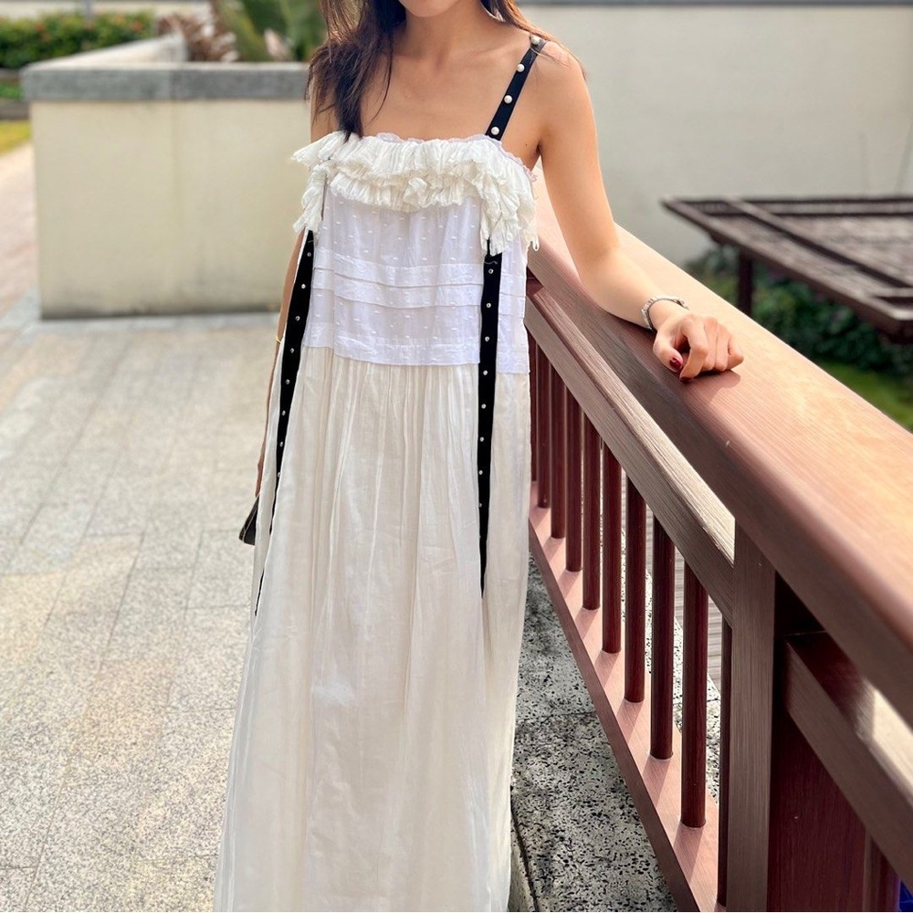 NWOT white ruffled pearl dress